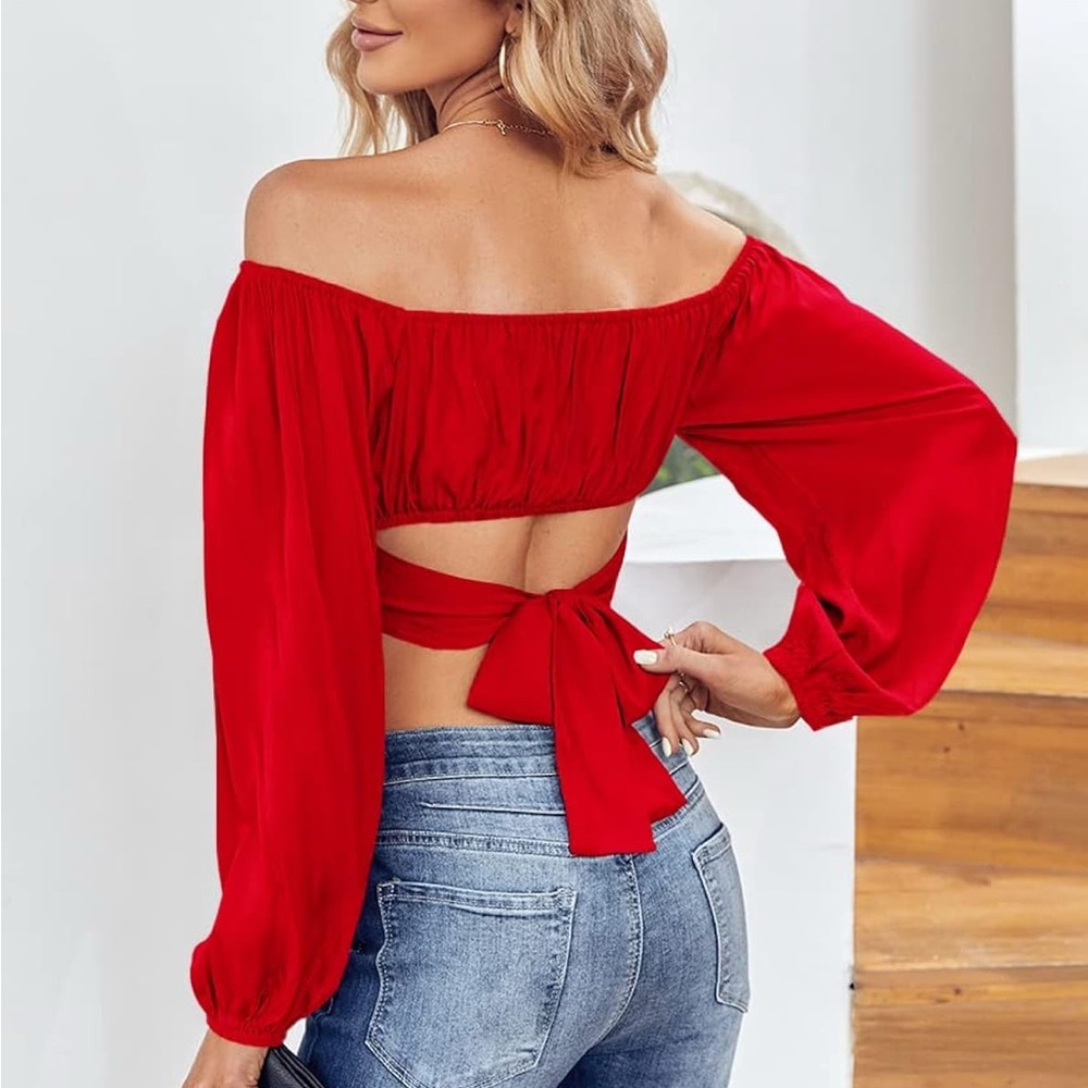 Elegant Red Off-Shoulder Women's Top